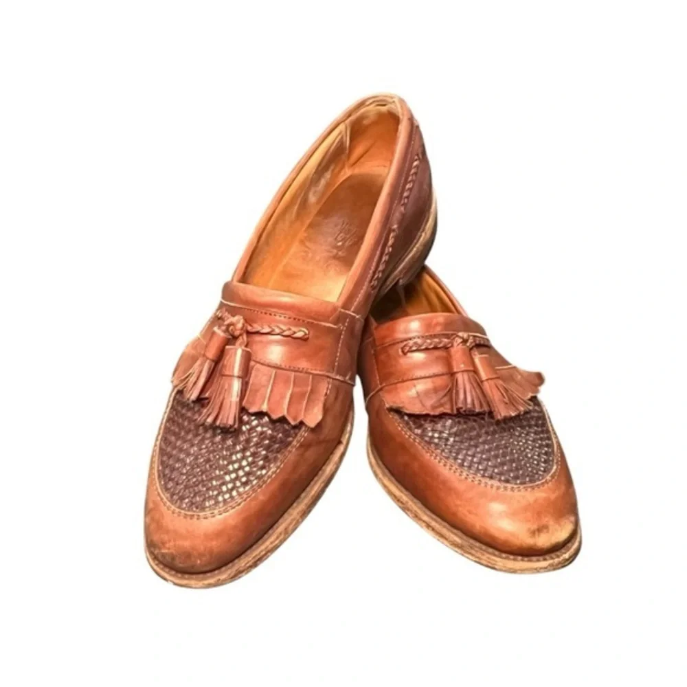 Allen Edmonds Cody Slip On Loafer Tassel Shoes Woven Leather Brown Size 9D 1849